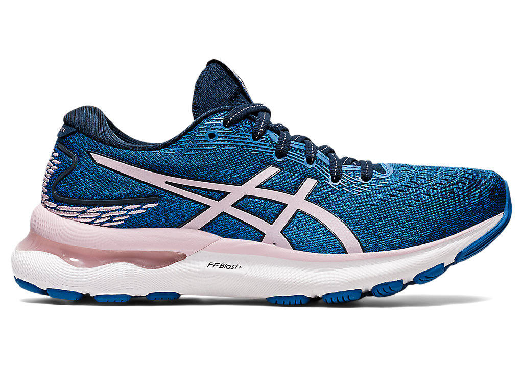 Women's Asics GEL-Nimbus 24, French Blue/Barely Rose, 9.5 B Medium