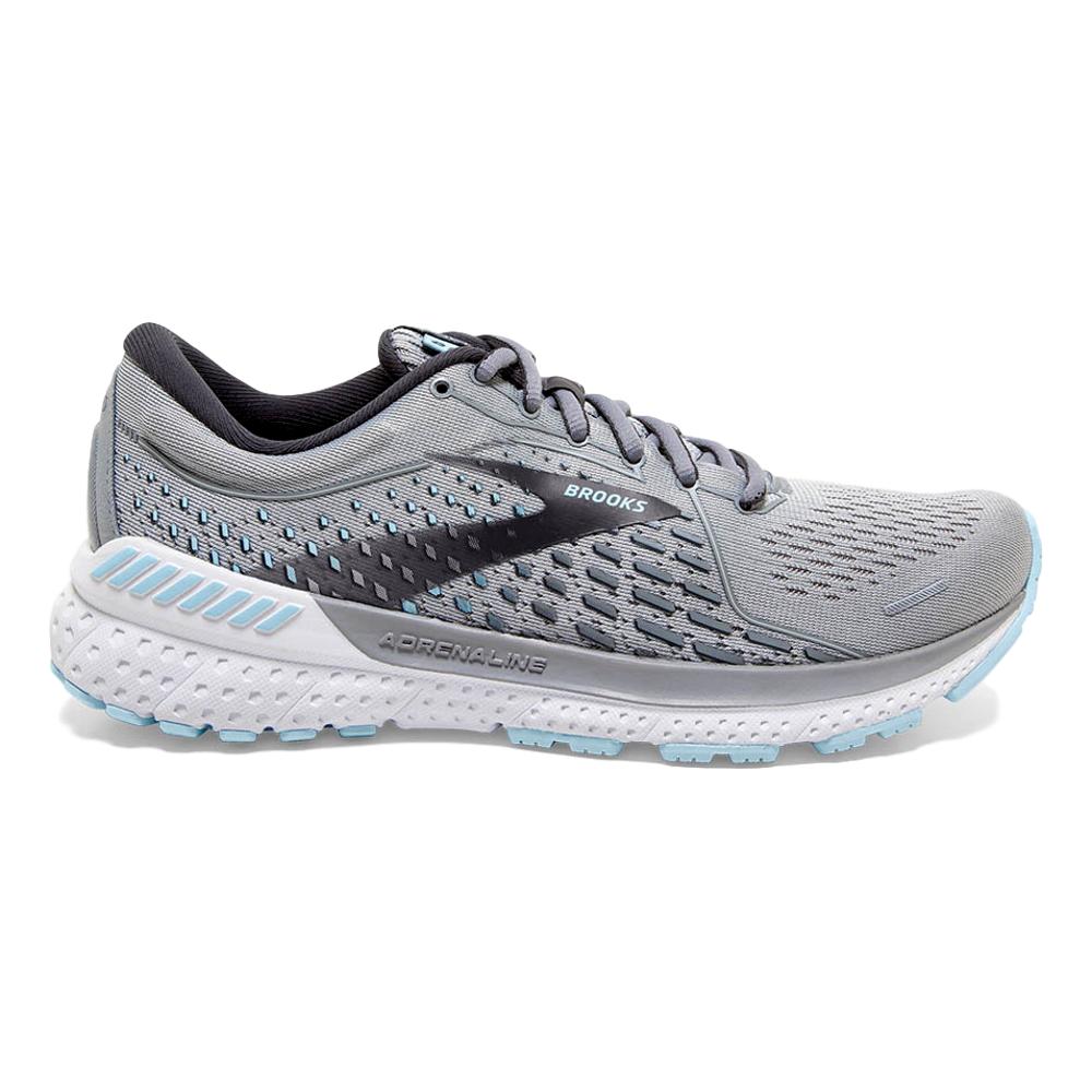 Women's Brooks Adrenaline GTS 21, Oyster/Alloy/Light Blue, 6 D Wide