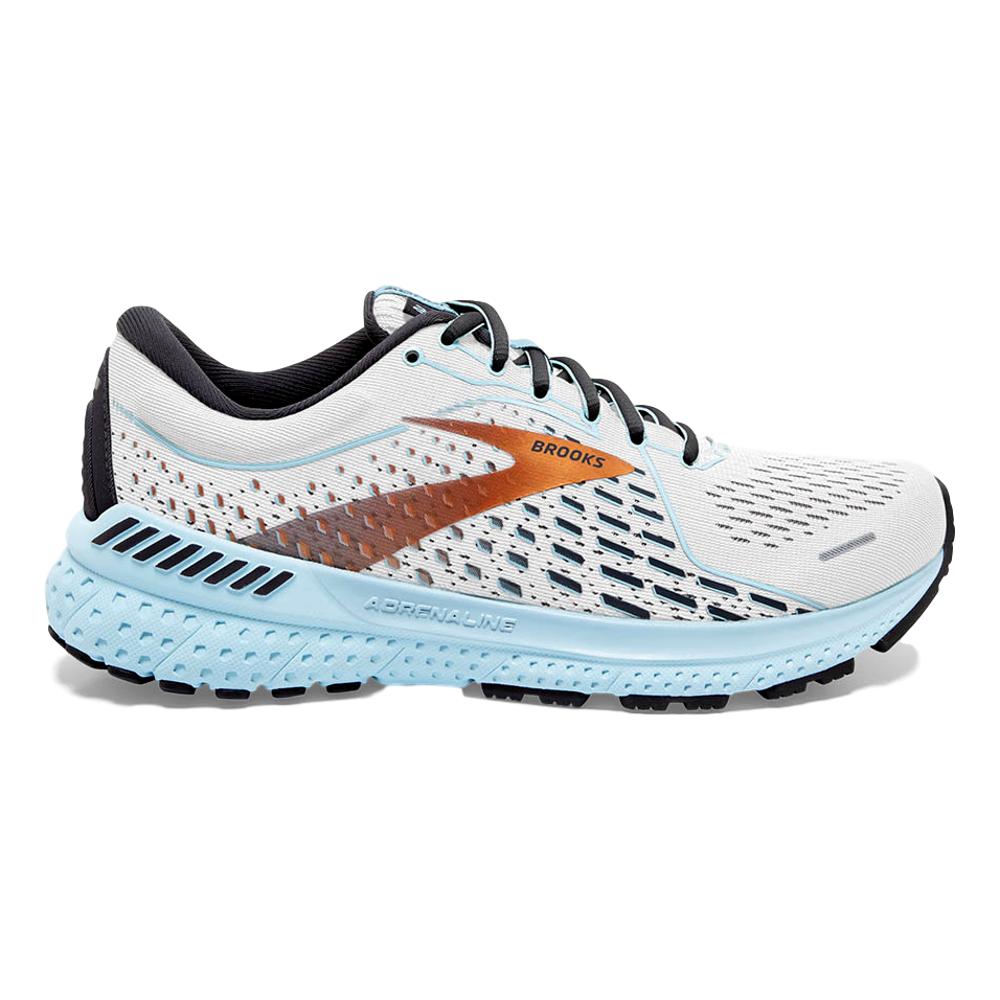 Women's Brooks Adrenaline GTS 21, White/Alloy/Light Blue, 7 D Wide