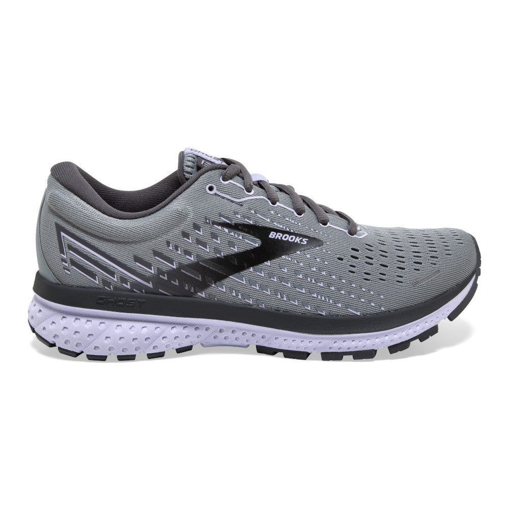 Women's Brooks Ghost 13, Grey/Blackened Pearl/Purple, 7 D Wide