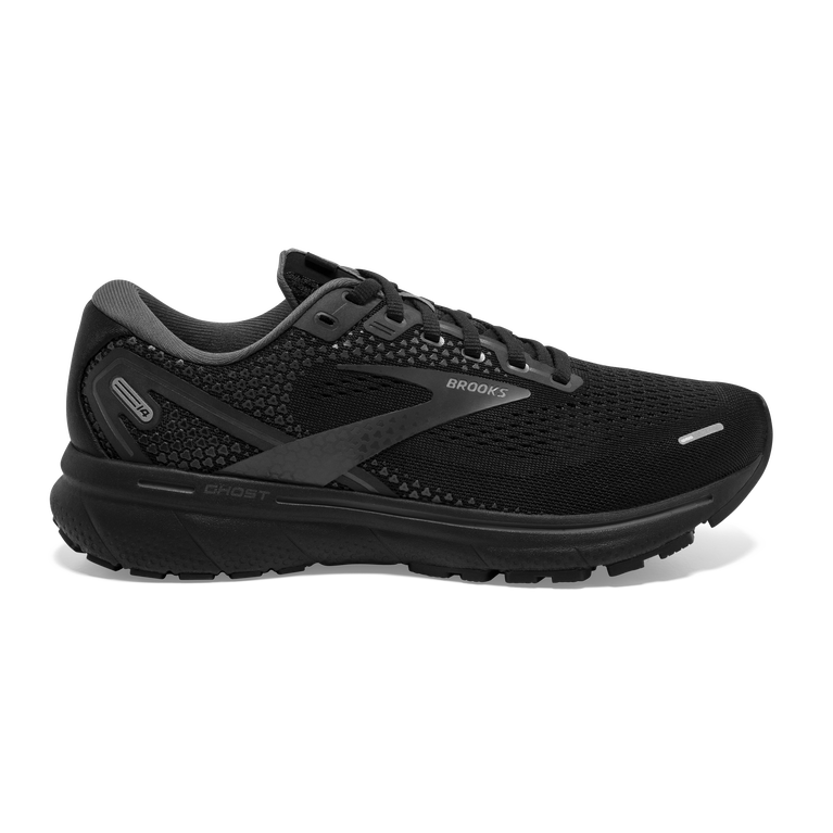 Women's Brooks Ghost 14, Black/Black/Ebony, 7 D Wide