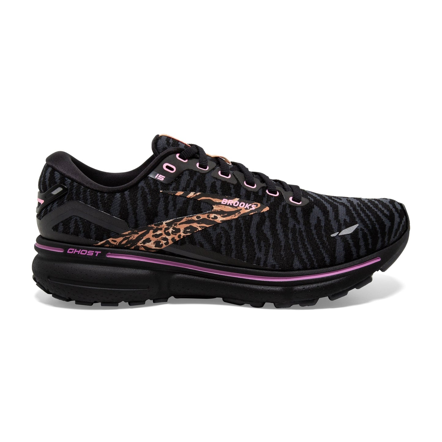 Women's Brooks Ghost 15, Black/Spring Crocus/Sunburn, 11.5 B Medium