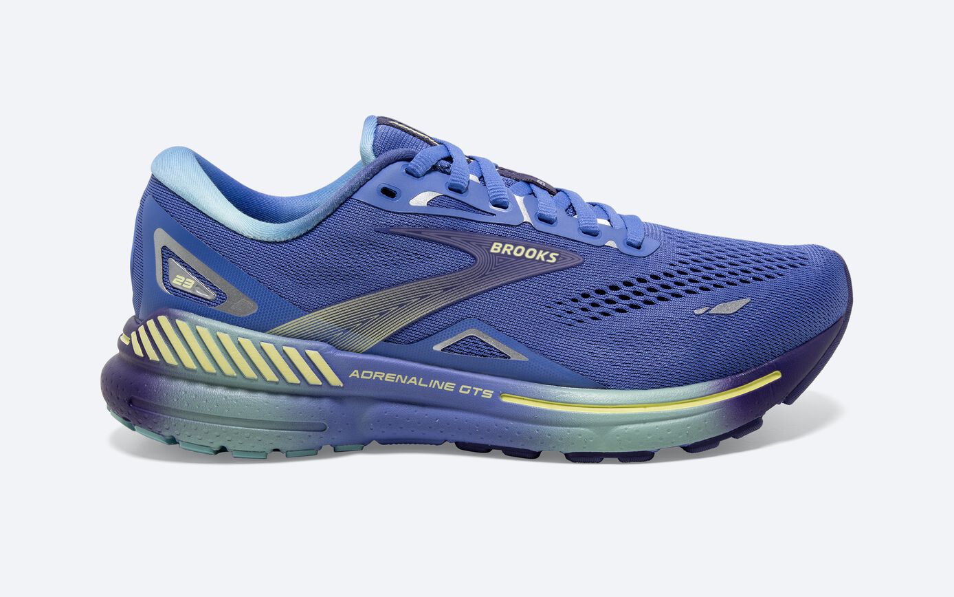 Women's Brooks Adrenaline GTS 23, Baja Blue/Wisteria/Yellow Lime, 8.5 B Medium