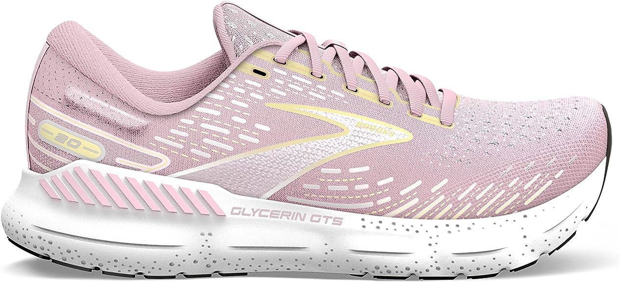 Women's Brooks Glycerin GTS 20, Pink/Yellow/White, 10 B Medium