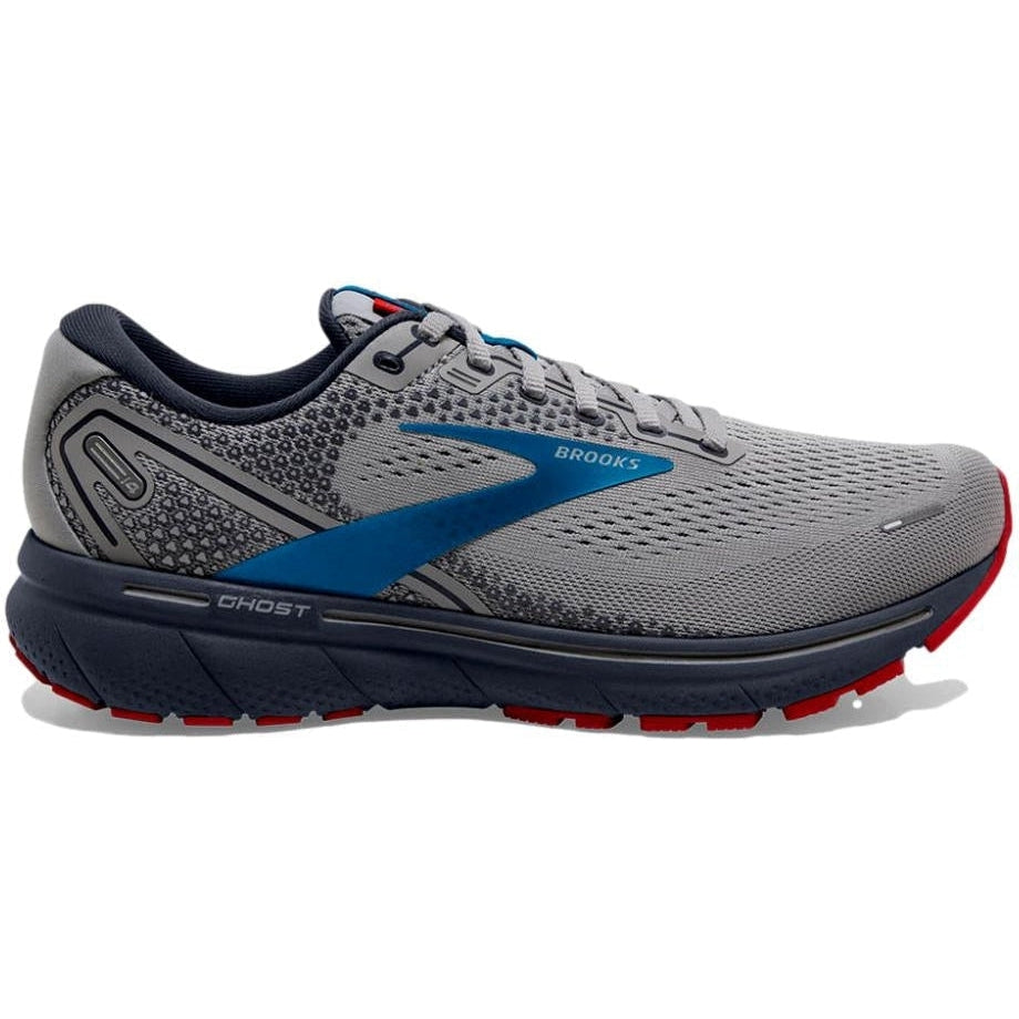 Men's Brooks Ghost 14, Grey/Blue/Red, 8.5 D Medium