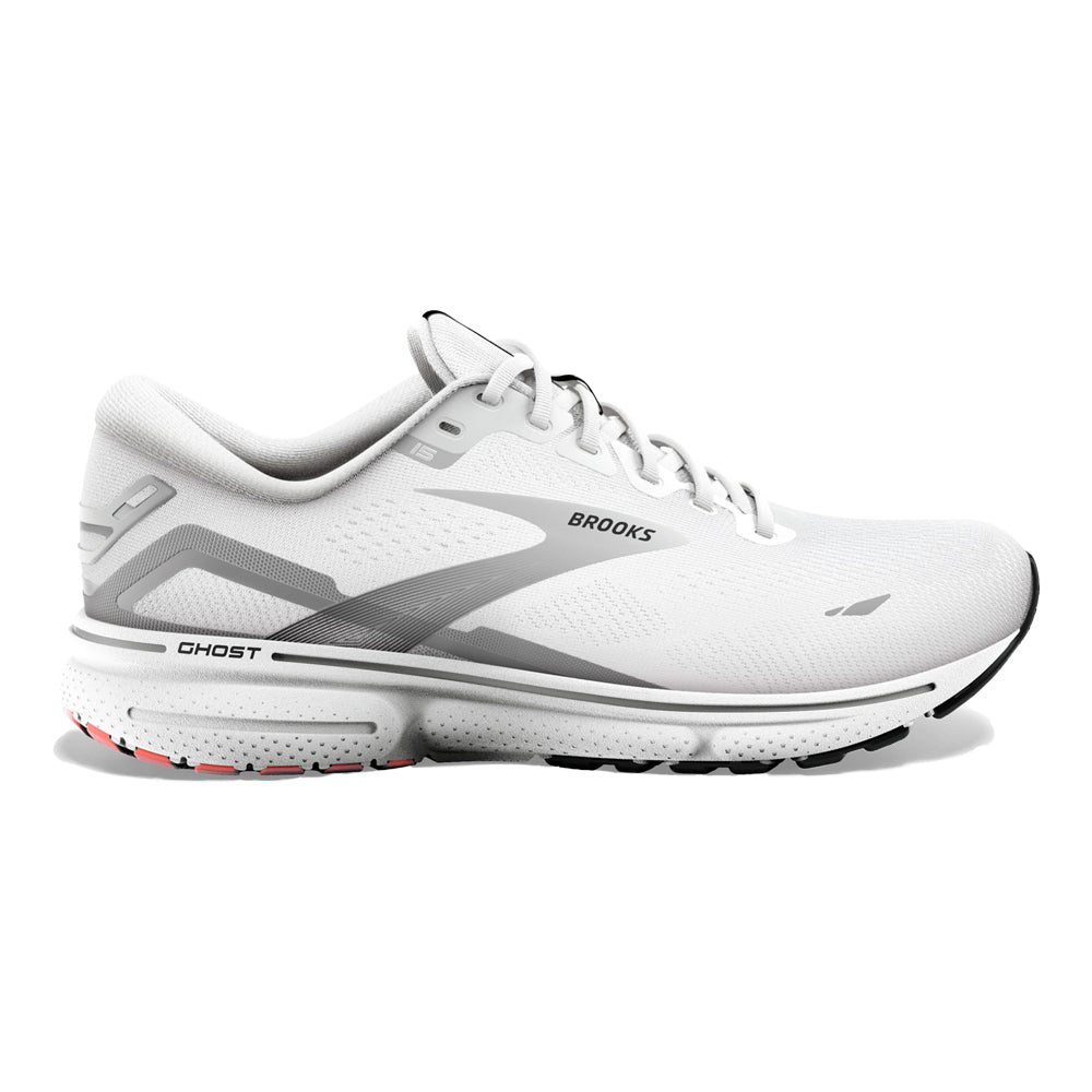 Men's Brooks Ghost 15, White/Black/Flame, 11.5 D Medium