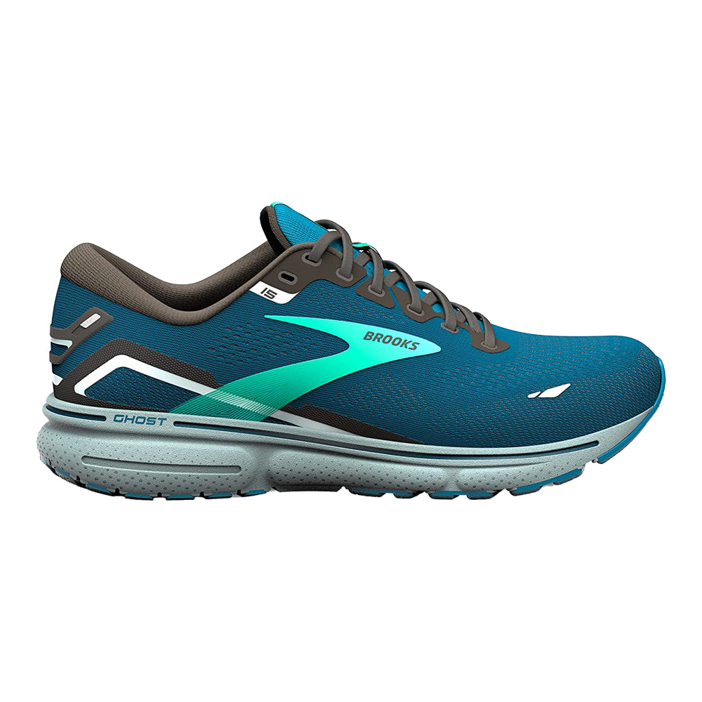 Men's Brooks Ghost 15, Moroccan Blue/Black/Spring Bud, 9.5 D Medium