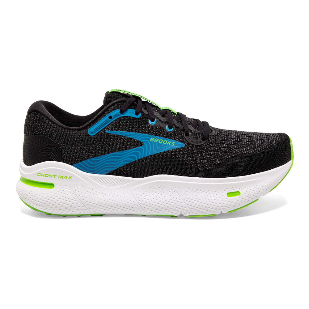 Men's Brooks Ghost Max, Black/Atomic Blue/Jasmine, 15 2E Wide