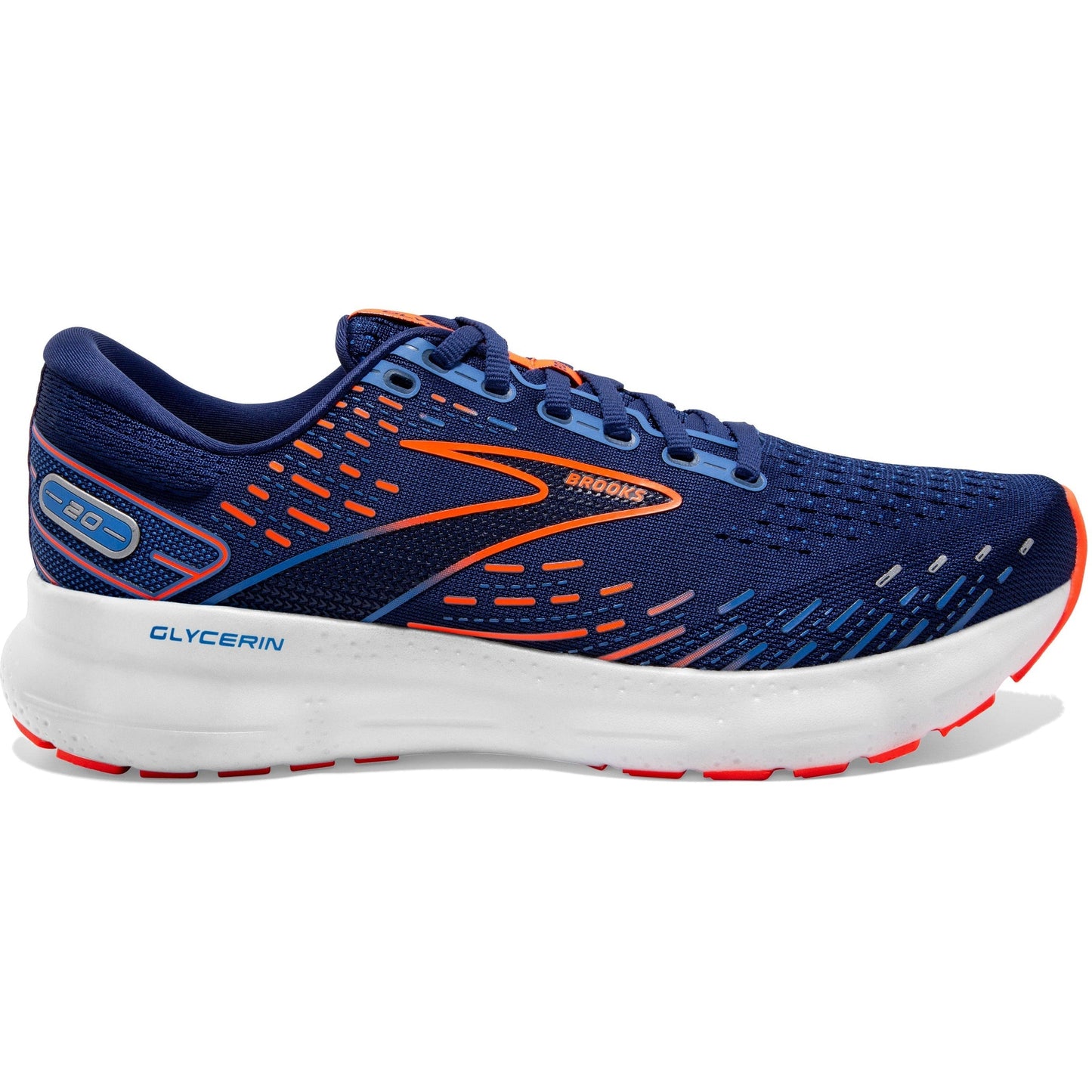 Men's Brooks Glycerin 20, Blue Depths/Palace Blue/Orange, 8.5 2E Wide