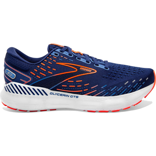 Men's Brooks Glycerin GTS 20, Blue Depths/Palace Blue/Orange, 11.5 2E Wide