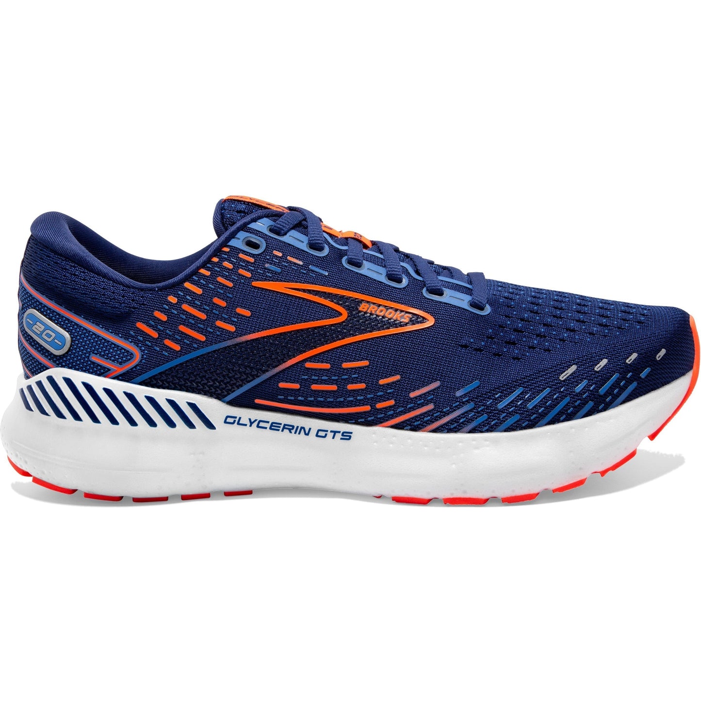 Men's Brooks Glycerin GTS 20, Blue Depths/Palace Blue/Orange, 15 2E Wide