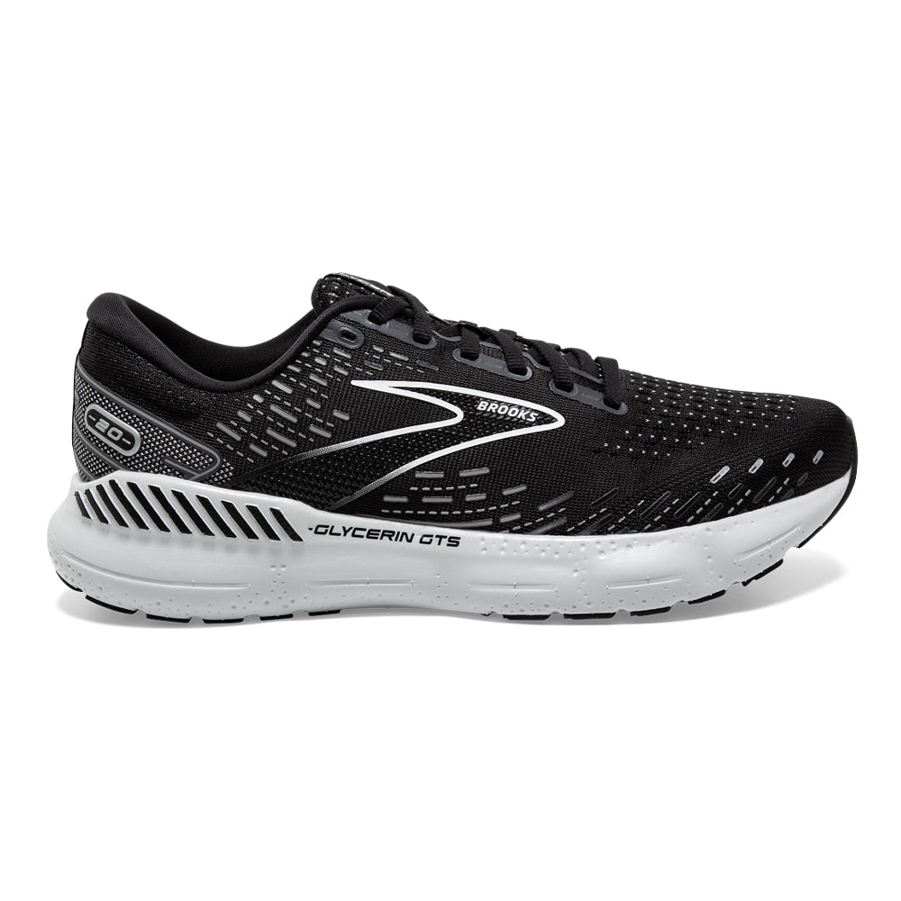 Men's Brooks Glycerin GTS 20, Black/White/Alloy, 11.5 D Medium