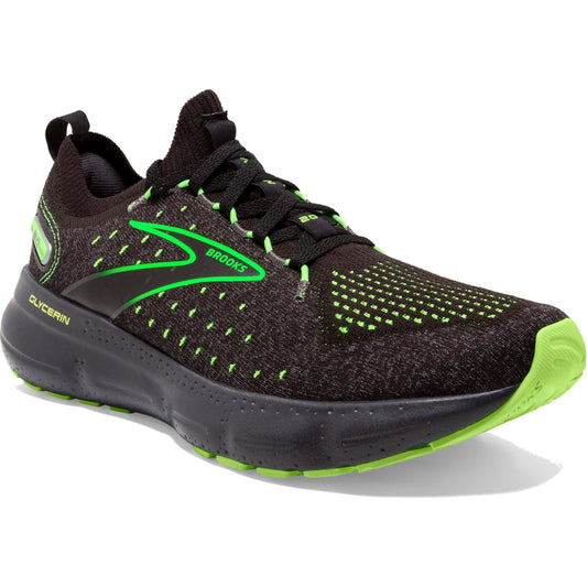 Men's Brooks Glycerin StealthFit 20, Black/Pearl/Green Gecko, 10.5 D Medium