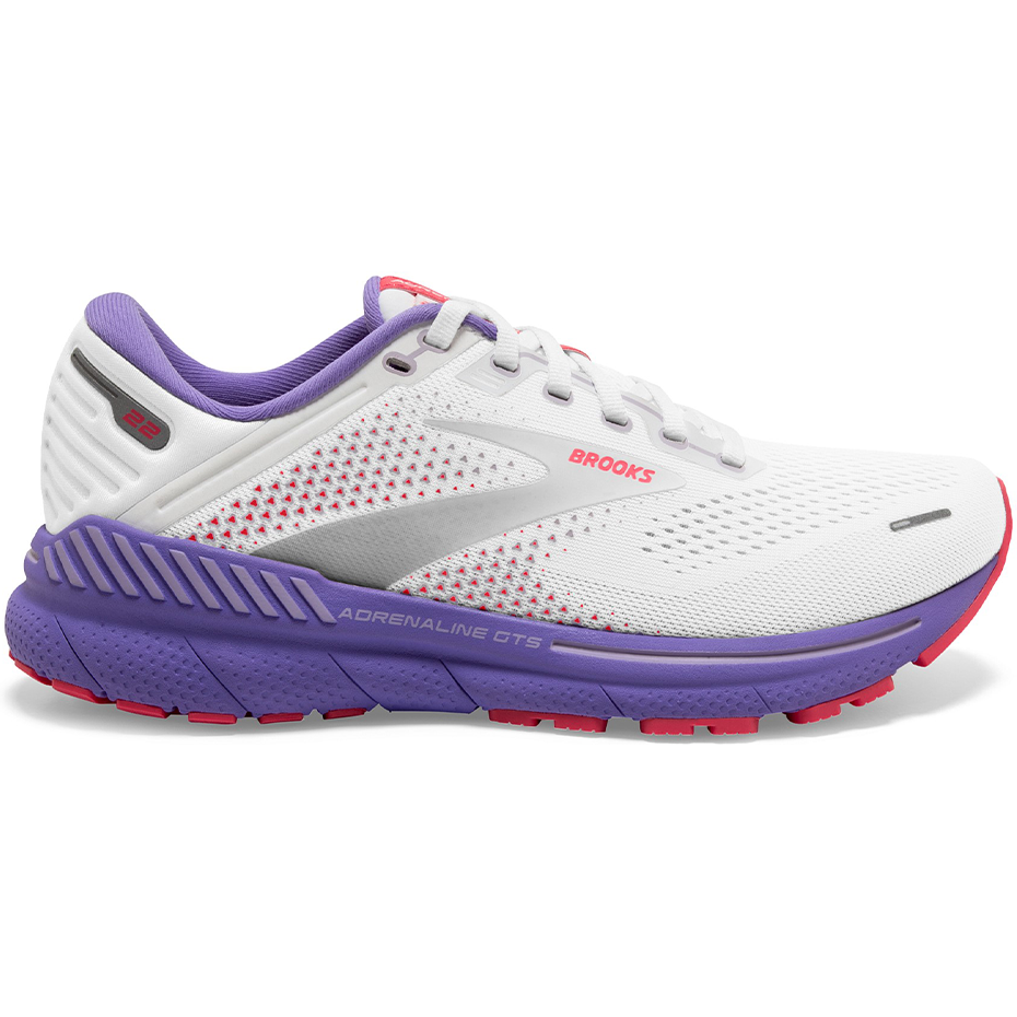 Women's Brooks Adrenaline GTS 22, White/Coral/Purple, 11 B Medium