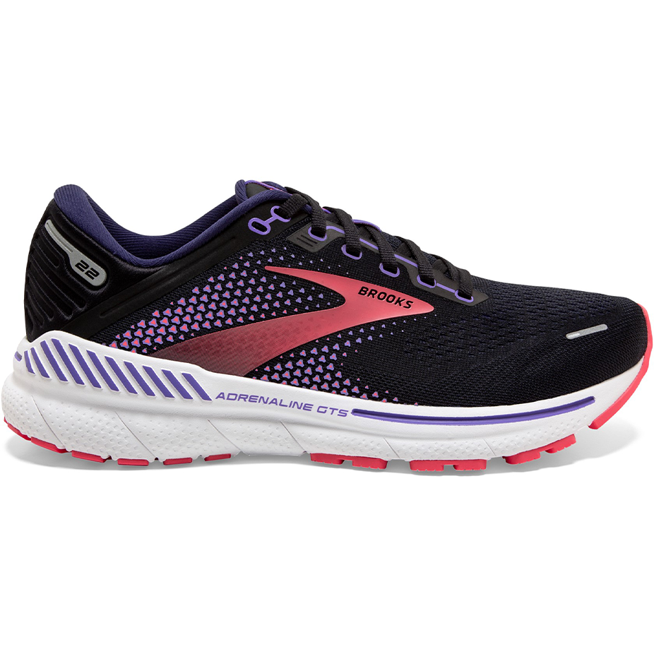 Women's Brooks Adrenaline GTS 22, Black/Purple/Coral, 11.5 D Wide