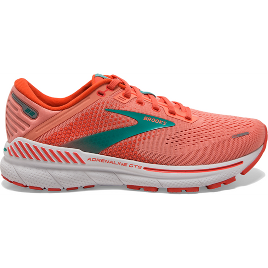 Women's Brooks Adrenaline GTS 22, Coral/Latigo Bay/White, 8 B Medium
