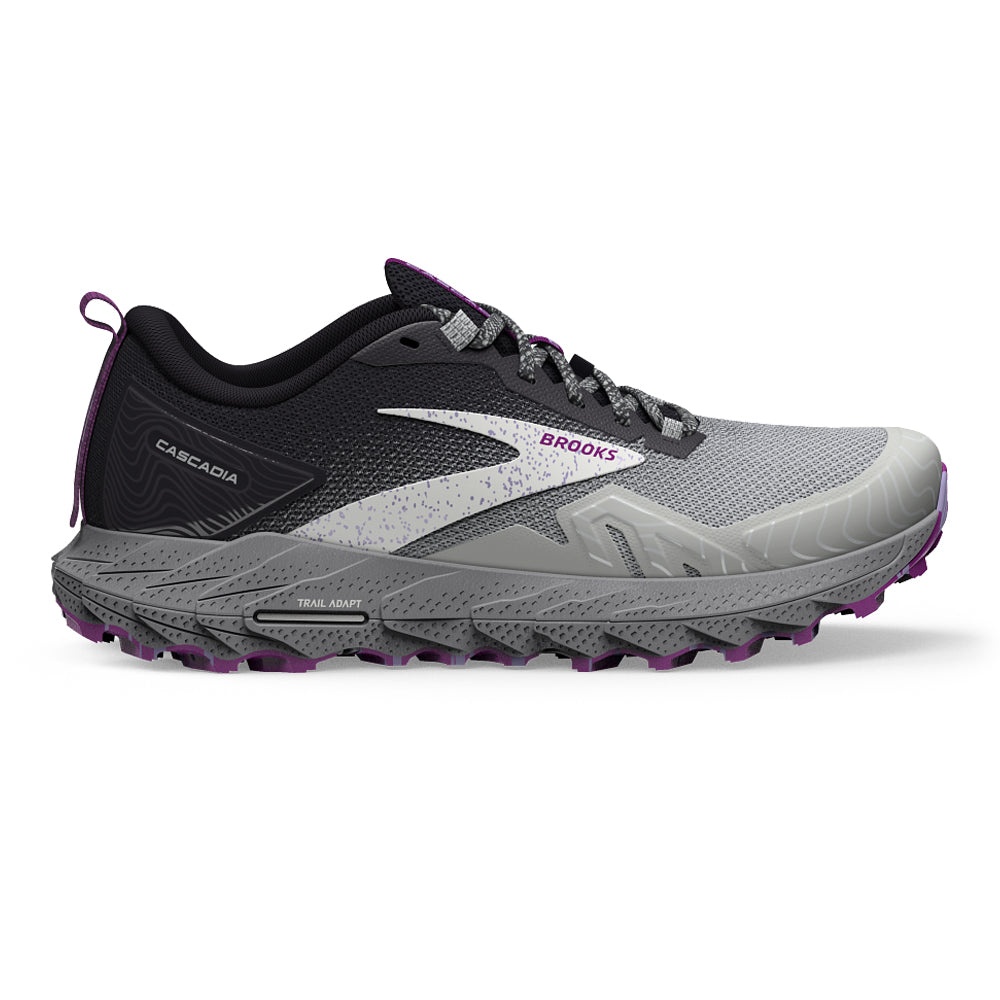 Women's Brooks Cascadia 17, Oyster/Blackened Pearl/Purple, 7 B Medium
