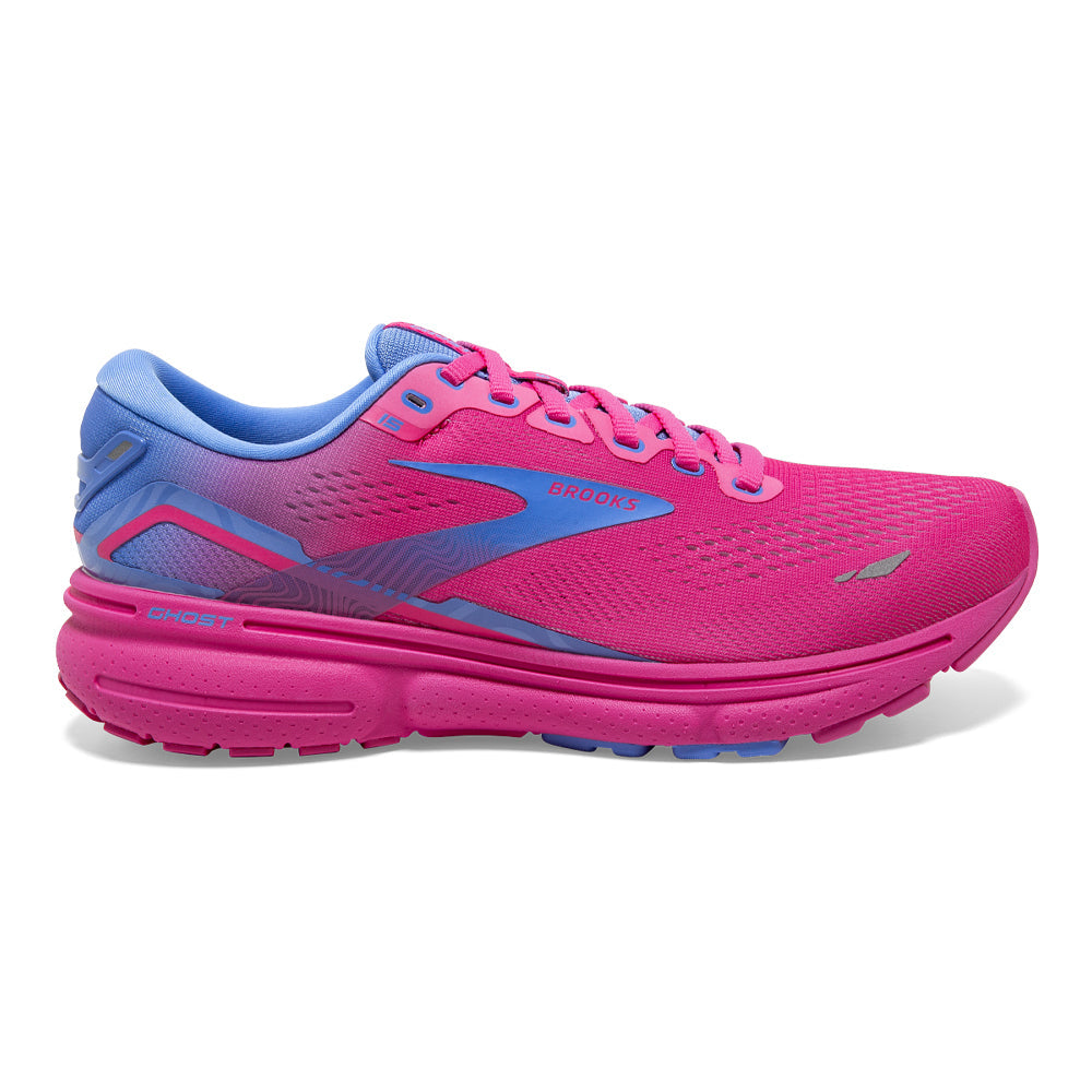 Women's Brooks Ghost 15, Pink Glo/Blue/Fuchsia, 7 B Medium