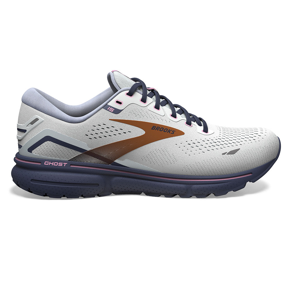 Women's Brooks Ghost 15, Spa Blue/Neo Pink/ Copper, 8 D Wide