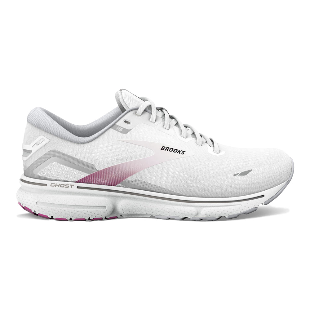 Women's Brooks Ghost 15, White/Oyster/Viola, 7 B Medium