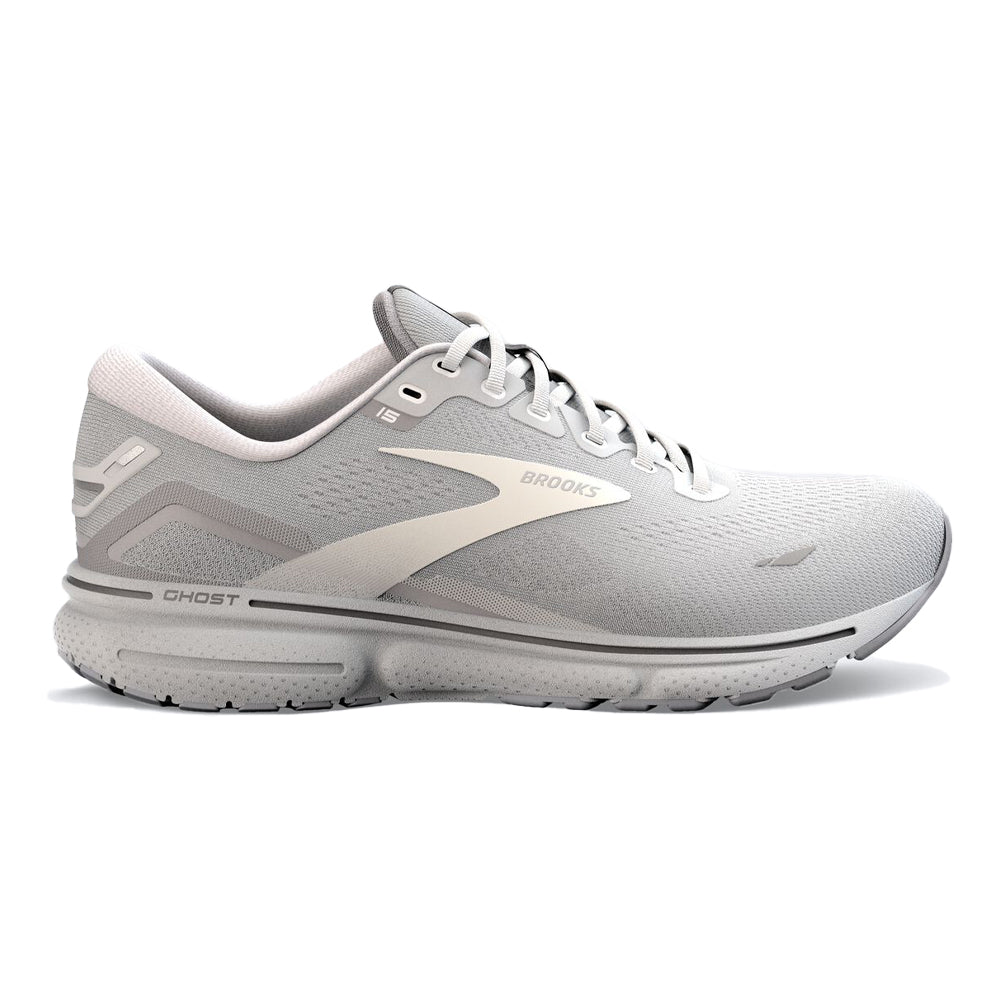 Women's Brooks Ghost 15, Oyster/Alloy/White, 10.5 B Medium