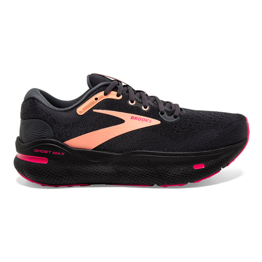 Women's Brooks Ghost Max, Black/Papaya/Raspberry, 6 B Medium
