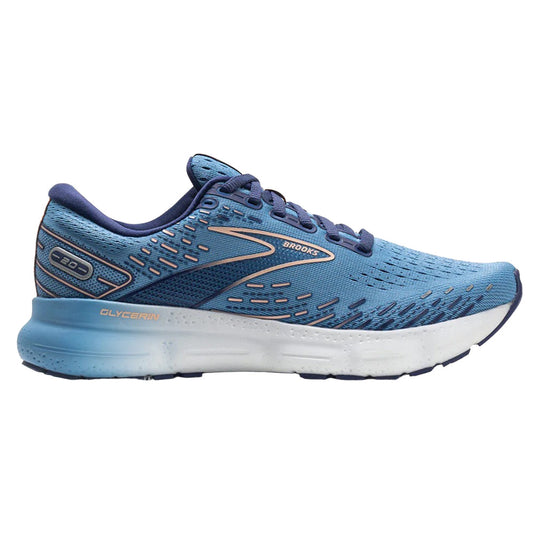 Women's Brooks Glycerin 20, Blissful Blue/Peach/White, 8.5 B Medium
