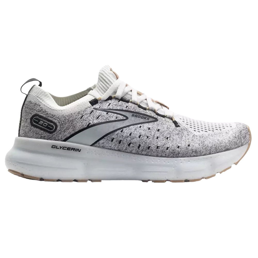 Women's Brooks Glycerin StealthFit 20, White/Black/Cream, 5 B Medium