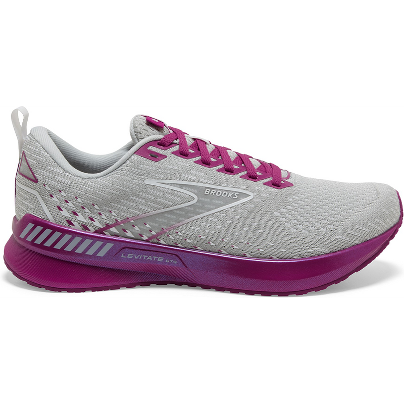 Women's Brooks Levitate GTS 5, Grey/Lavender/Baton Rouge, 6 B Medium