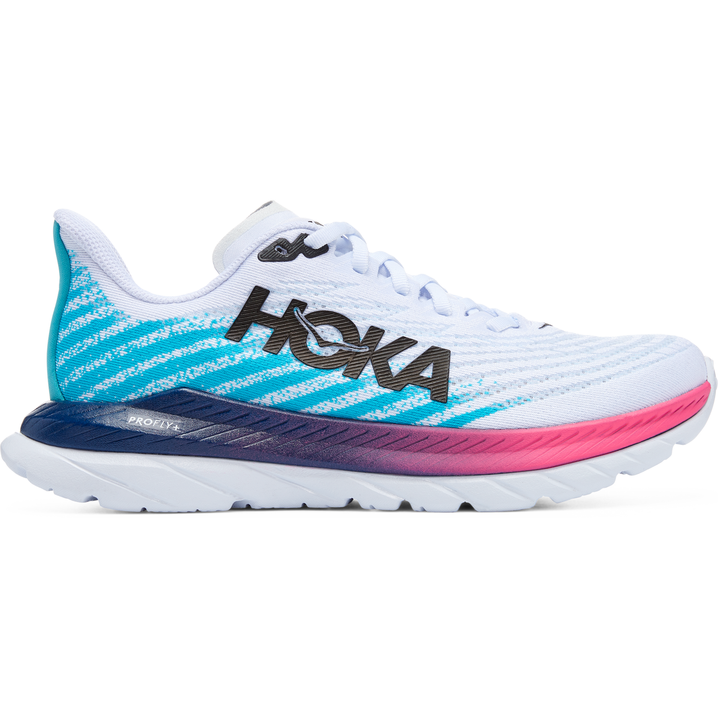 Women's Hoka One One Mach 5, White/Scuba Blue, 10 B Medium