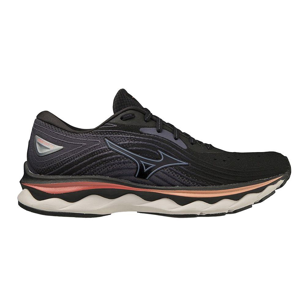 Women's Mizuno Wave Sky 6, Black/Quicksilver, 11 B Medium