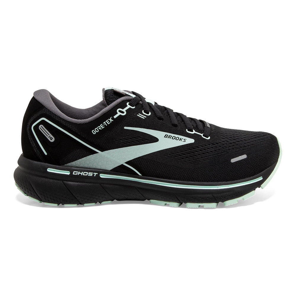 Women's Brooks Ghost 14 GTX, Black/Blackened Pearl/Aquaglass, 8.5 B Medium