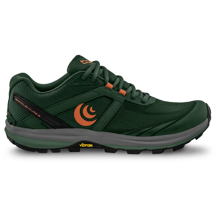 Men's Topo Athletic Terraventure 3, Dark Green/Orange, 10 D Medium