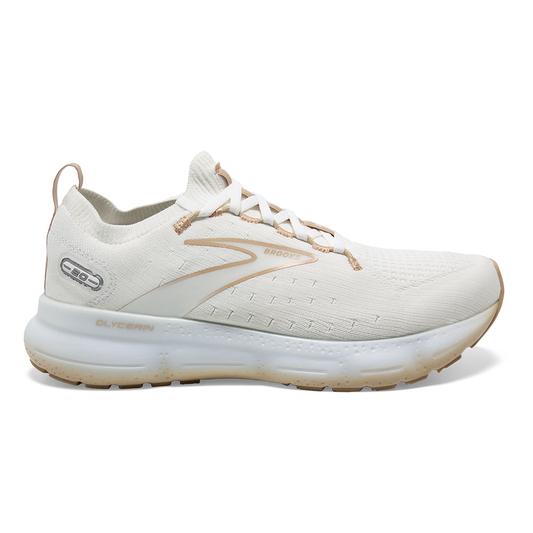 Men's Brooks Glycerin StealthFit 20, White/Khaki, 9 D Medium