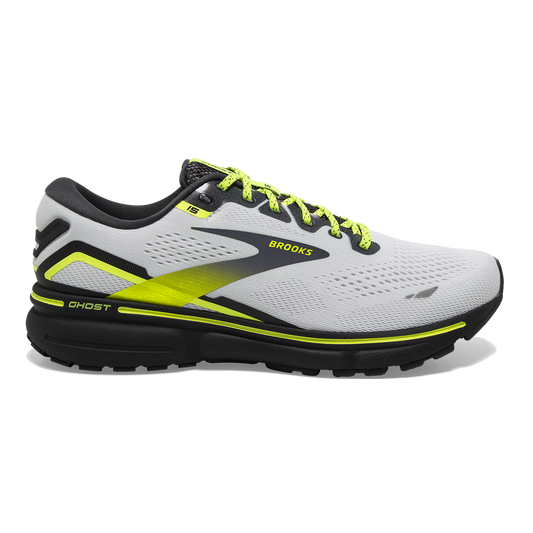 Women's Brooks Ghost 15, White/Ebony/Nightlife, 6.5 B Medium