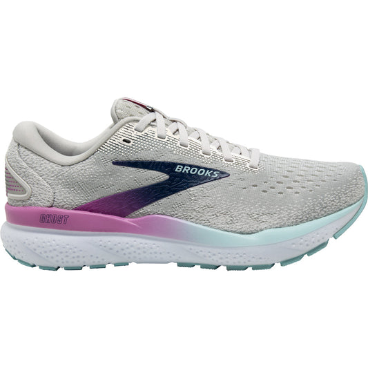 Women's Brooks Ghost 16, White/Grey/Estate Blue, 9.5 D Wide