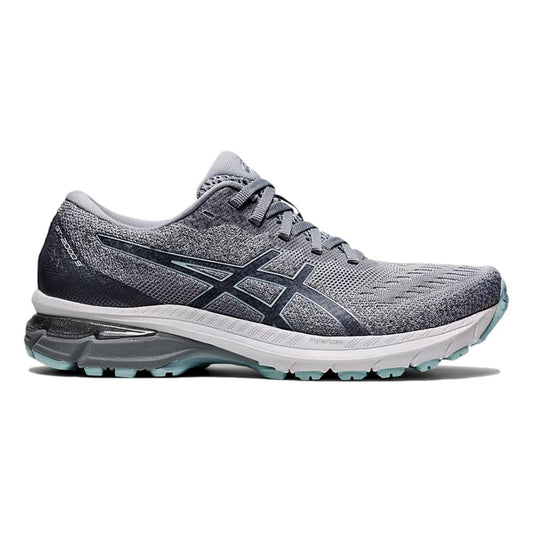 Women's Asics GT-2000 9 Knit, Piedmont Grey/Aqua Angel, 6.5 B Medium