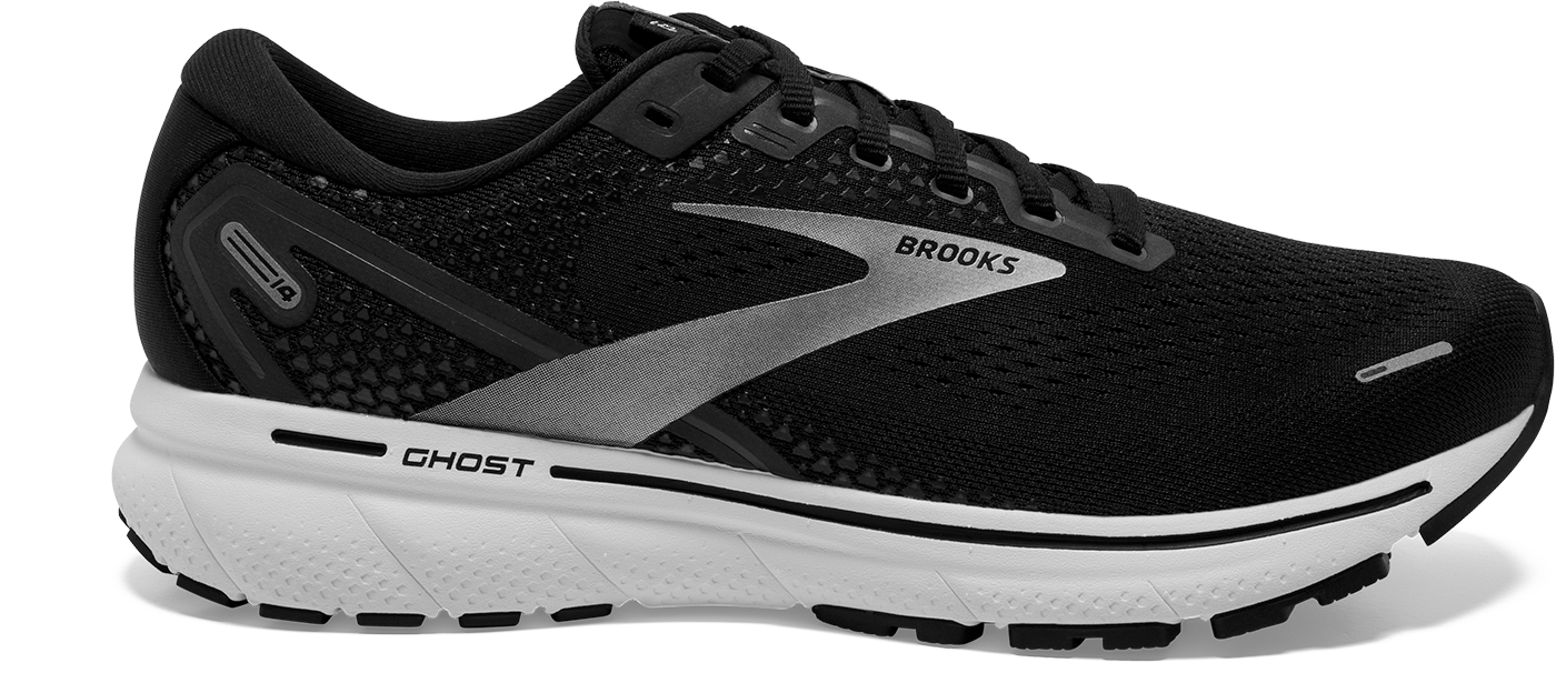 Women's Brooks Ghost 14, Black/White/Silver, 8.5 B Medium