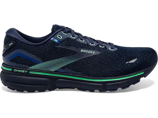 Men's Brooks Ghost 15, Crown Blue/Black/Green, 12 D Medium