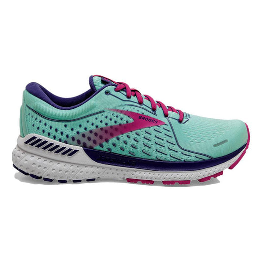 Women's Brooks Adrenaline GTS 21, Yucca/Navy Blue/Fuchsia, 9 B Medium