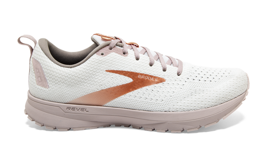 Women's Brooks Revel 4, White/Hushed Violet/Copper, 9.5 B Medium