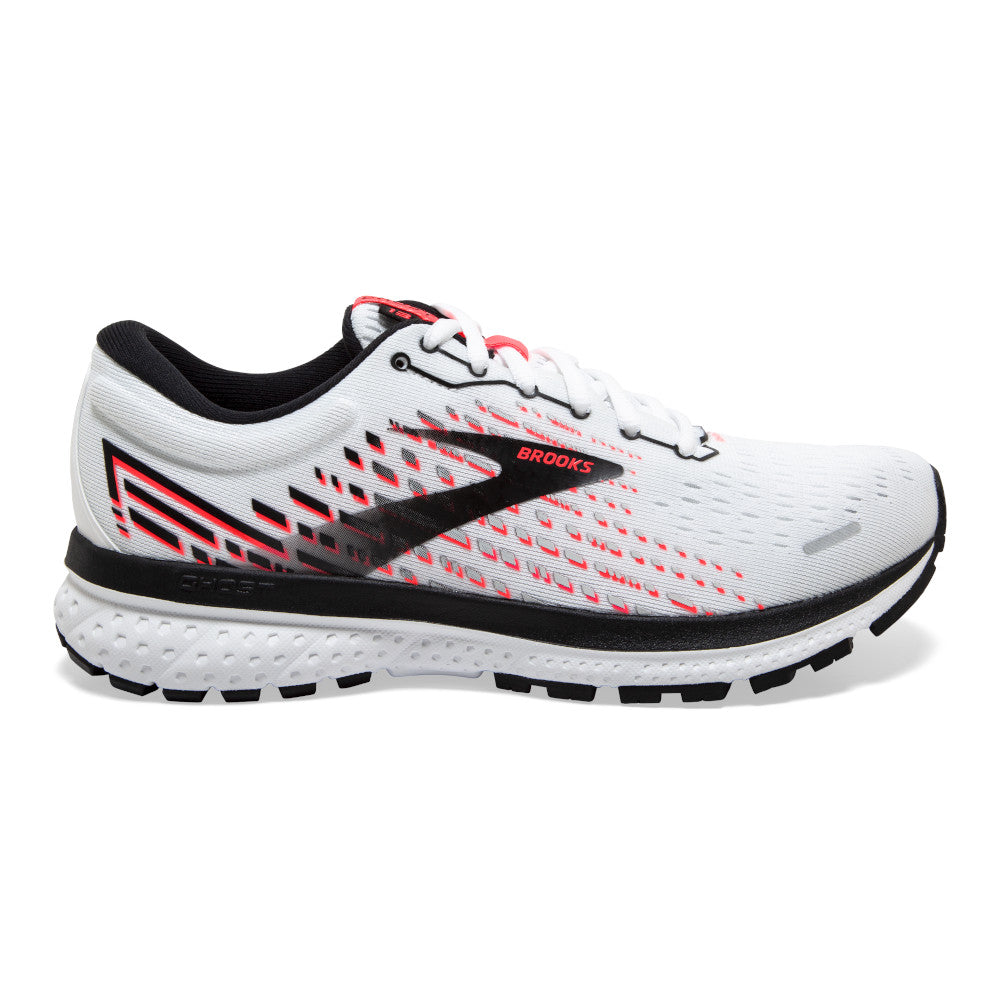 Women's Brooks Ghost 13, White/Pink/Black, 9.5 B Medium