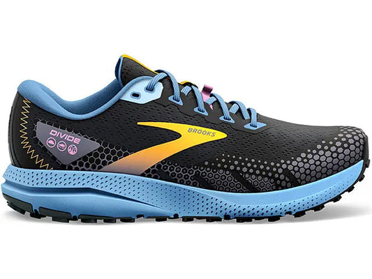 Women's Brooks Divide 3, Black/Blue/Yellow, 8 B Medium
