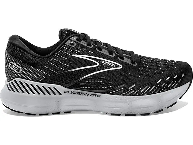 Women's Brooks Glycerin GTS 20, Black/White/Alloy, 8.5 D Wide