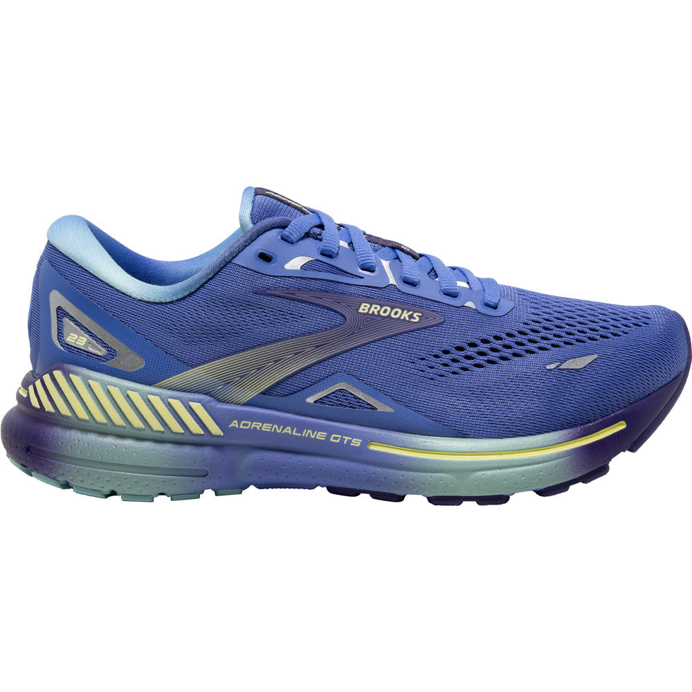 Women's Brooks Adrenaline GTS 23, Baja Blue/Wisteria/Yellow Lime, 6.5 B Medium