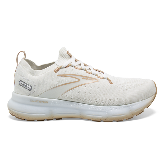 Men's Brooks Glycerin StealthFit 20, White/Khaki, 11.5 D Medium