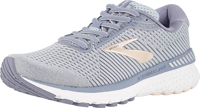 Women's Brooks Adrenaline GTS 20, Grey/Pale Peach/White, 6.5 B Medium
