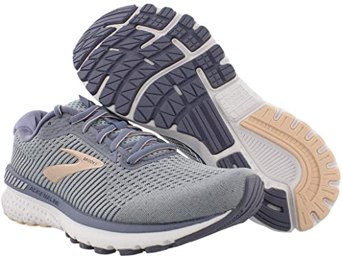 Women's Brooks Adrenaline GTS 20, Grey/Pale Peach/White, 8 B Medium