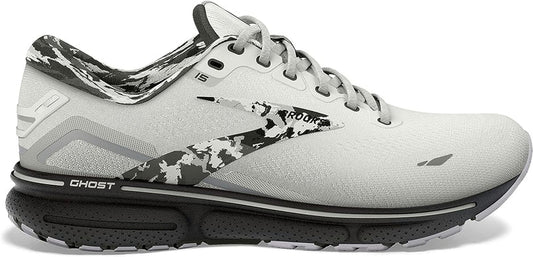 Men's Brooks Ghost 15, White/Ebony/Oyster, 13 D Medium