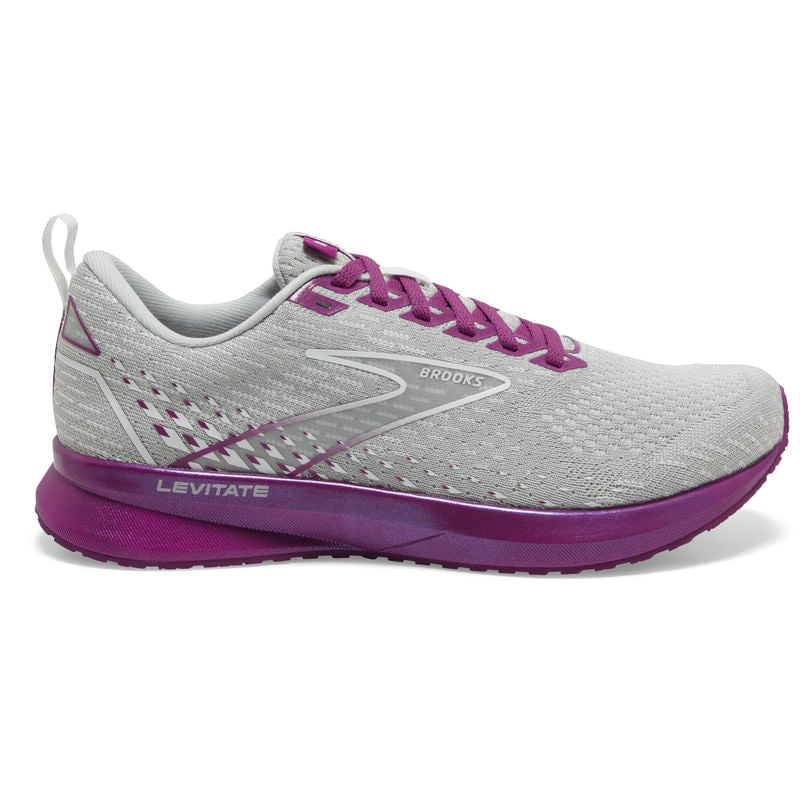 Women's Brooks Levitate 5, Grey/Lavender/Baton Rouge, 7.5 B Medium